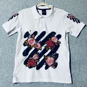 KRISP NYC Men's Rose Splash Embroidered Polo Size Small Streetwear Art to‎ Wear
